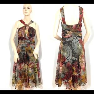🦋Connected Apparel Multi Floral Burgundy Midi Dress women’s size 10